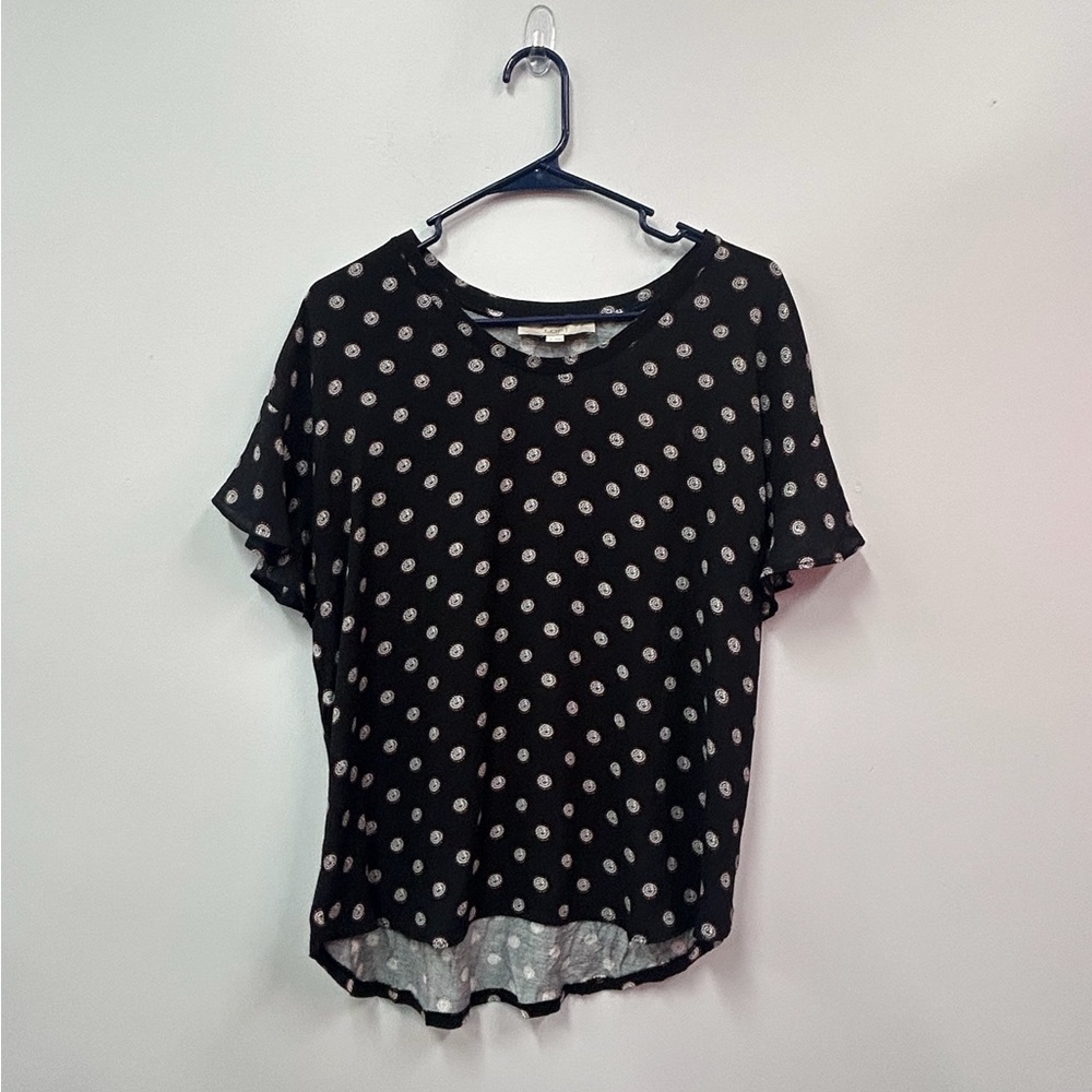 LOFT Black and White Short Sleeve Relaxed Blouse